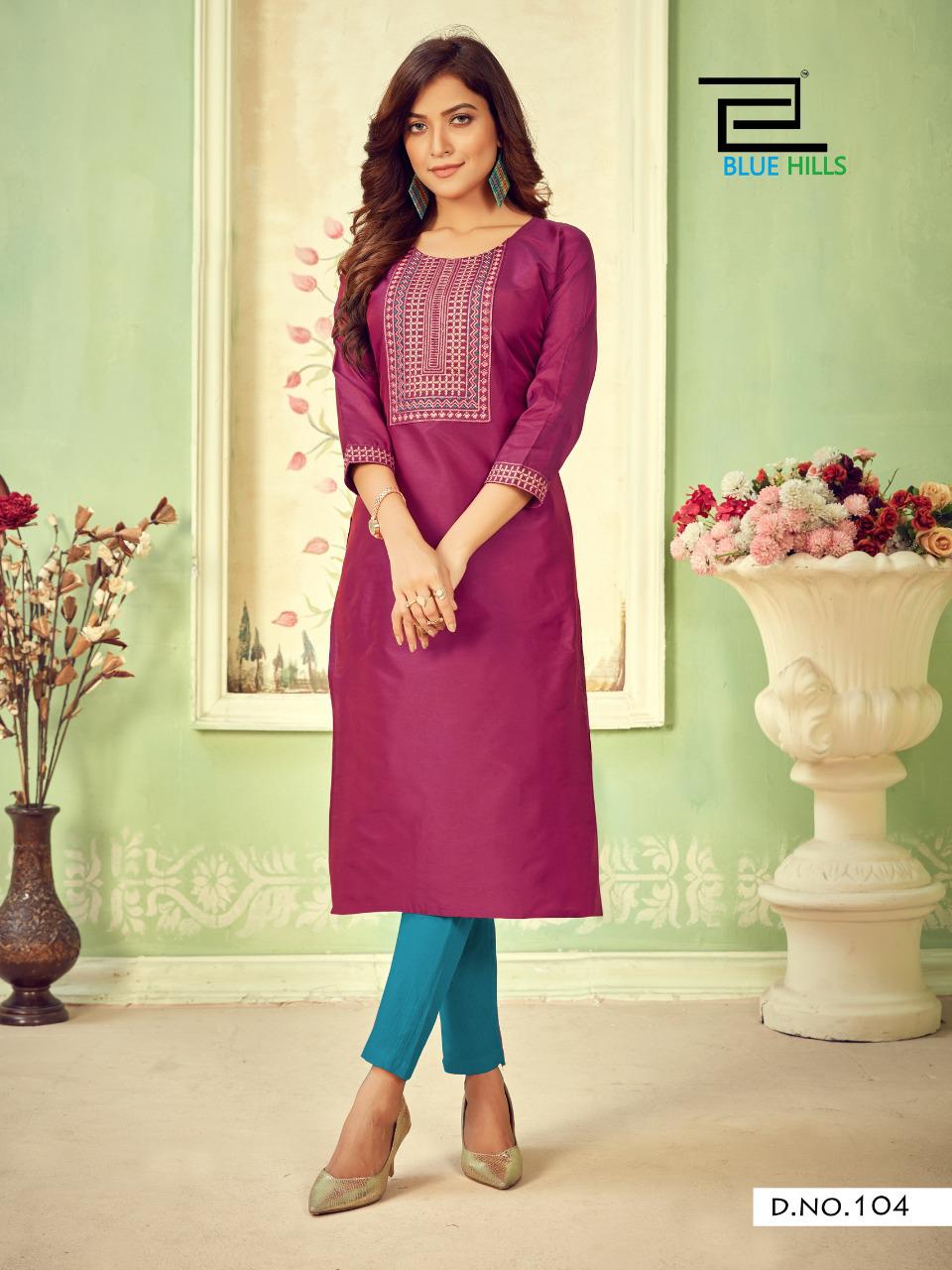 104 Solid Cotton Tapeta Plus Size Kurti with Zari Embroidery Kurtis Blue Hills 