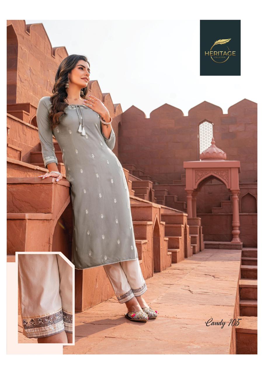 105 Candy Fancy Wear Rayon Kurti and Pant with Embroidery Kurti with Pant Shopindiapparels.com 