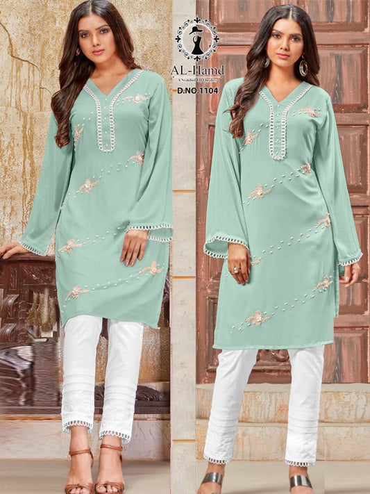 1104 Georgette Handwork Top With Beautiful pattern Pant Kurti with Pant Shopindiapparels.com 