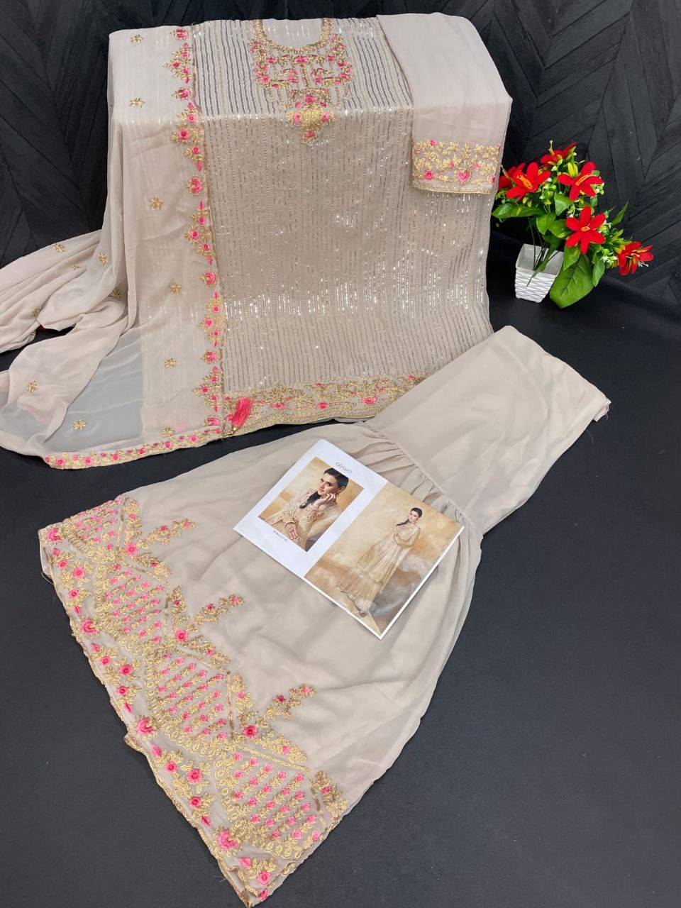 127 D Designer Heavy Georgette with Zari Work Sharara Suit Designer Suits Shopindiapparels.com 
