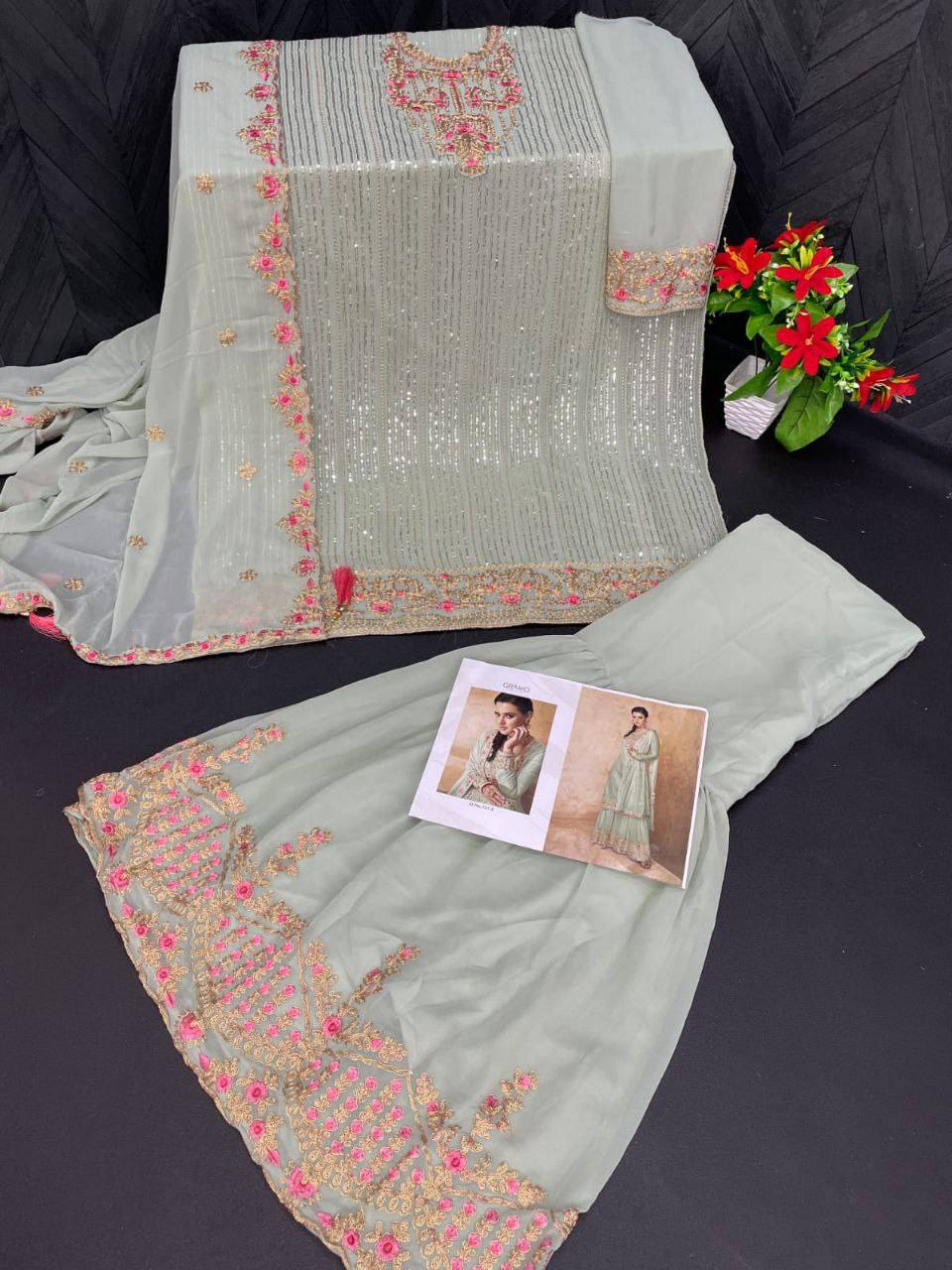127 E Designer Heavy Georgette with Zari Work Sharara Suit Designer Suits Shopindiapparels.com 