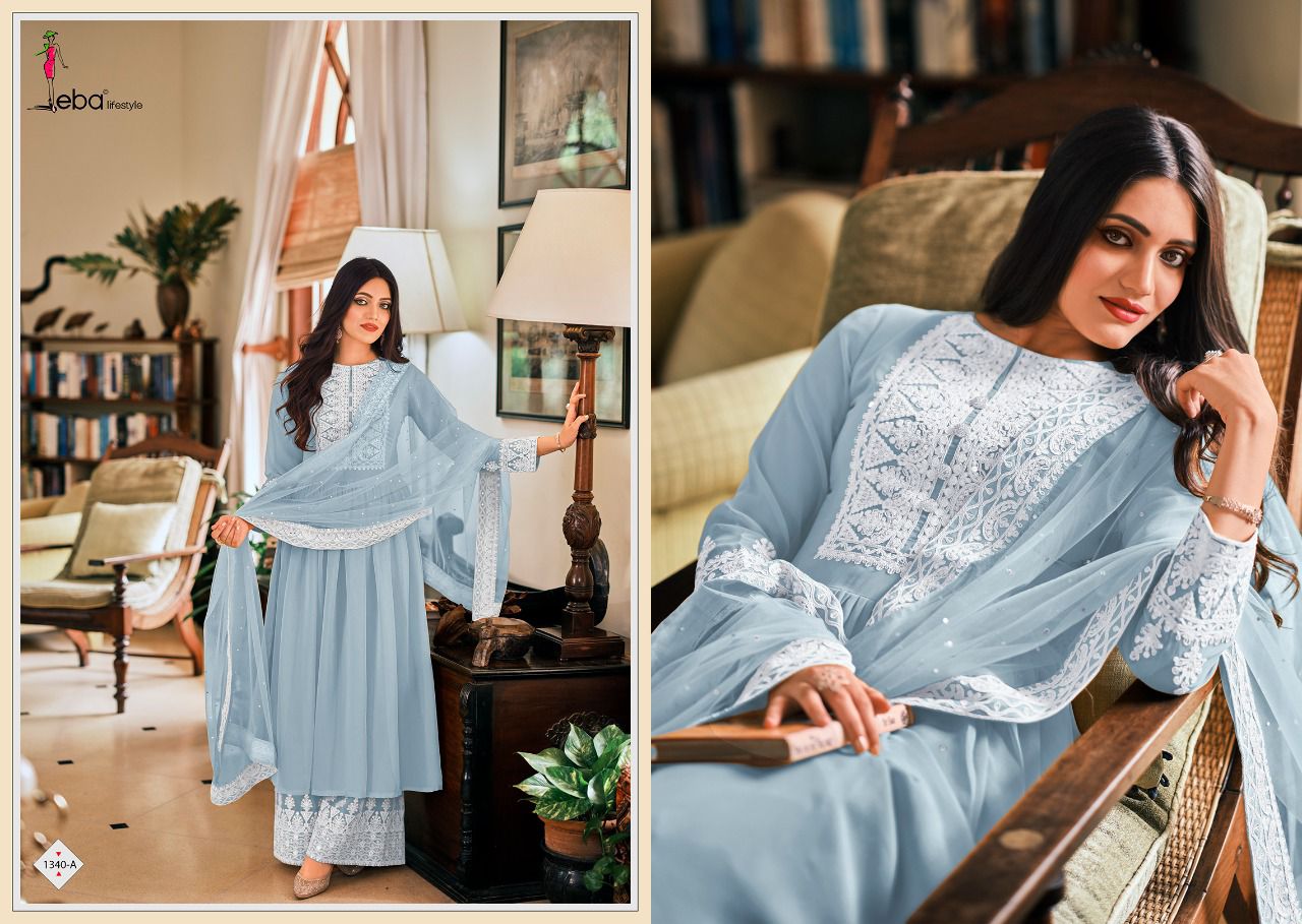 1340 A Eba Dil Noor Festive Wear Embroidery Plazzo Suit Designer Suits Eba 