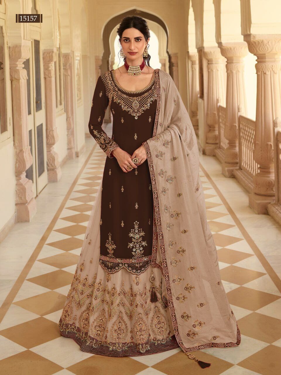 15157 Georgette with Embroidery and Stone work Lehenga Suit designer suits Shopin Di Apparels 