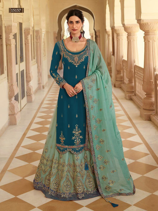 15157 Georgette with Embroidery and Stone work Lehenga Suit designer suits Shopin Di Apparels 