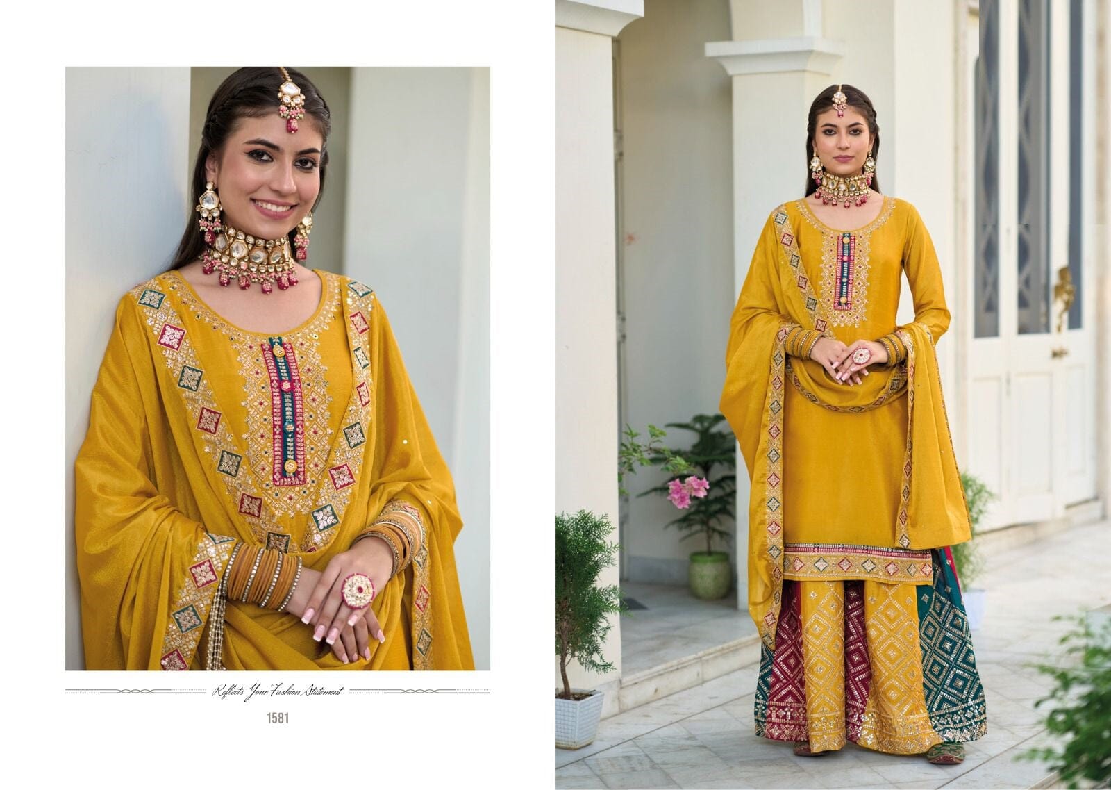 1581 Safroon Chinon Embroidered Super Hit Embroidery Salwar Suit Designer Suits Shopin Di Apparels 