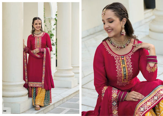 1582 Safroon Chinon Embroidered Super Hit Embroidery Salwar Suit Designer Suits Shopin Di Apparels 