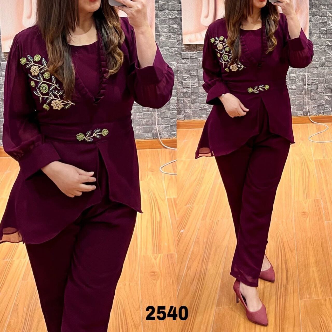 2540 Georgette Handwork Top with Pant Set in 3 colors Designer Suits shopindi.sg 