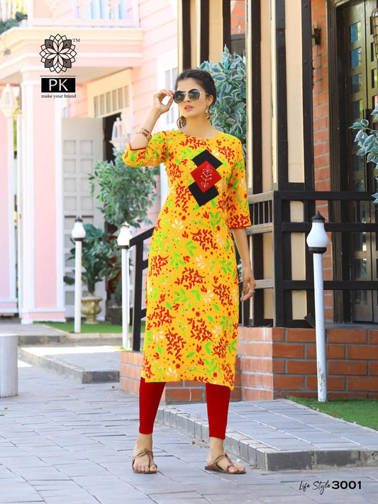 3001 Lifestyle Rayon Printed Casual Kurti Kurtis Aradhana Fashion 