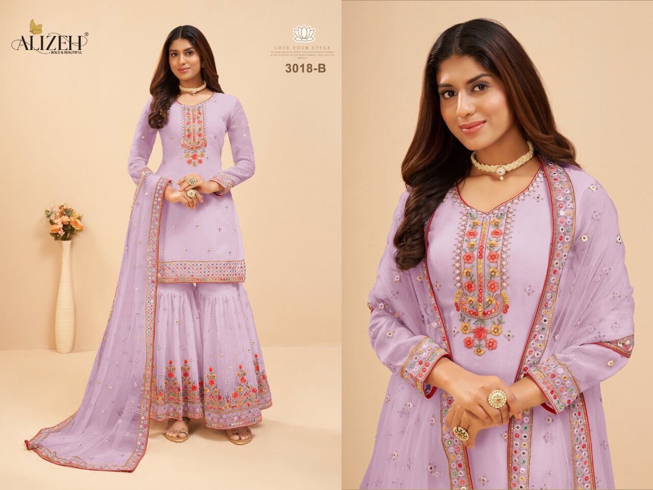 3018 B Heavy Georgette Embroidered Plazzo Suit designer Suits Alizeh 