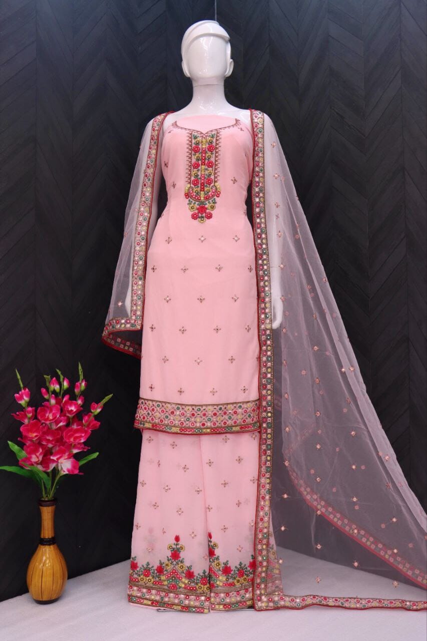 3018 D Heavy Georgette Embroidered Plazzo Suit designer Suits Alizeh 