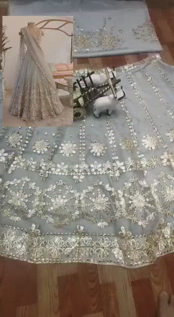 Grey Heavy Net Embroidered Bridal Lehenga