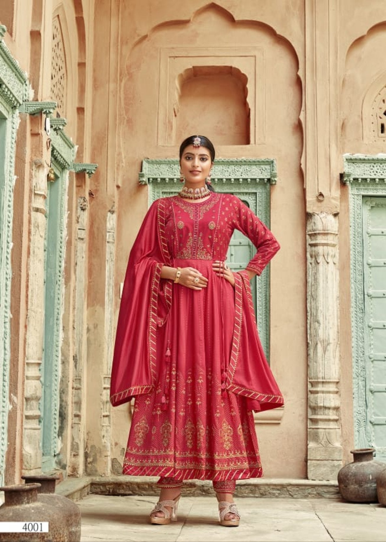 4001 Kasthuri Rayon Printed Anarkali Readymade Suit Designer Suits Kessi 