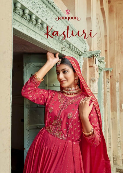 4001 Kasthuri Rayon Printed Anarkali Readymade Suit Designer Suits Kessi 