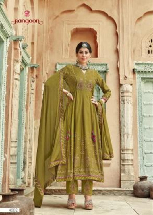 4002 Kasthuri Rayon Printed Anarkali Readymade Suit Designer Suits Kessi 