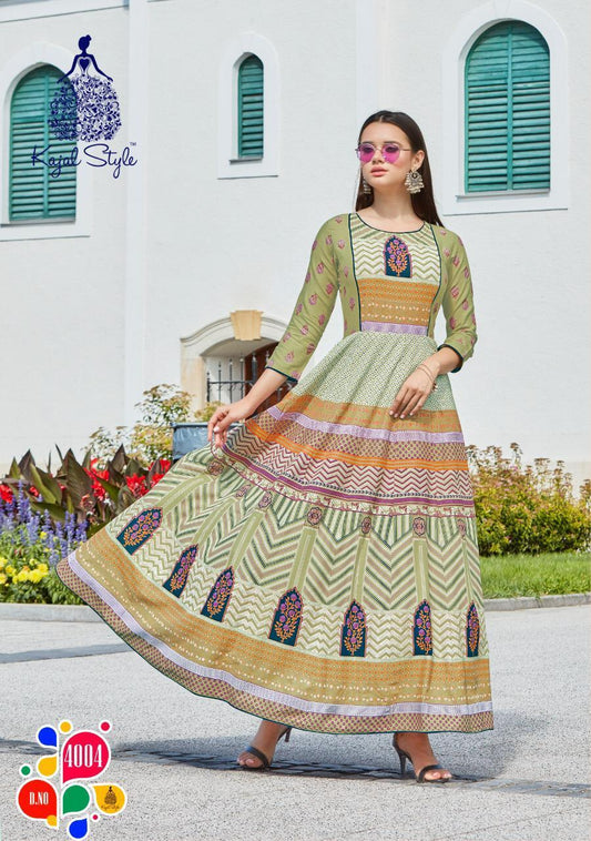 4004 Colorbar Long Rayon Anarkali Dress/Gown with Pal Print - Shopindiapparels.com
