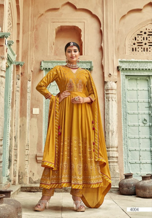 4004 Kasthuri Rayon Printed Anarkali Readymade Suit Designer Suits Kessi 