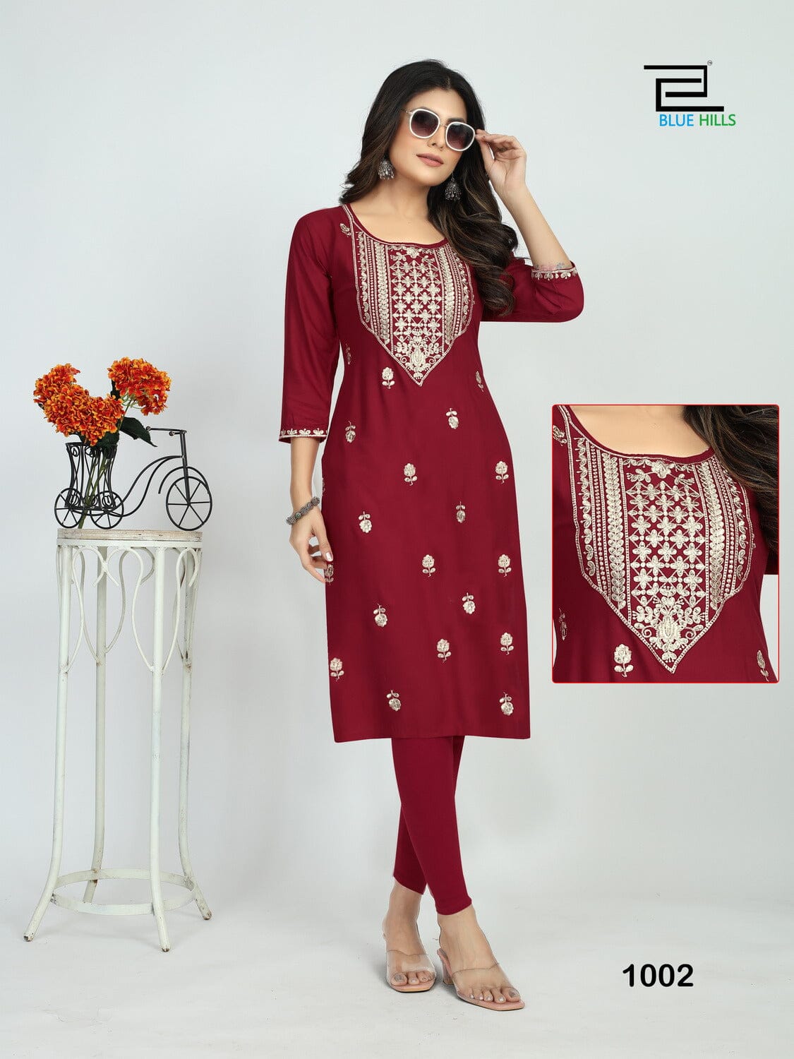 4pc Heavy Rayon Sequence Work Kurtis Wholesale Combo Combo Blue Hills 