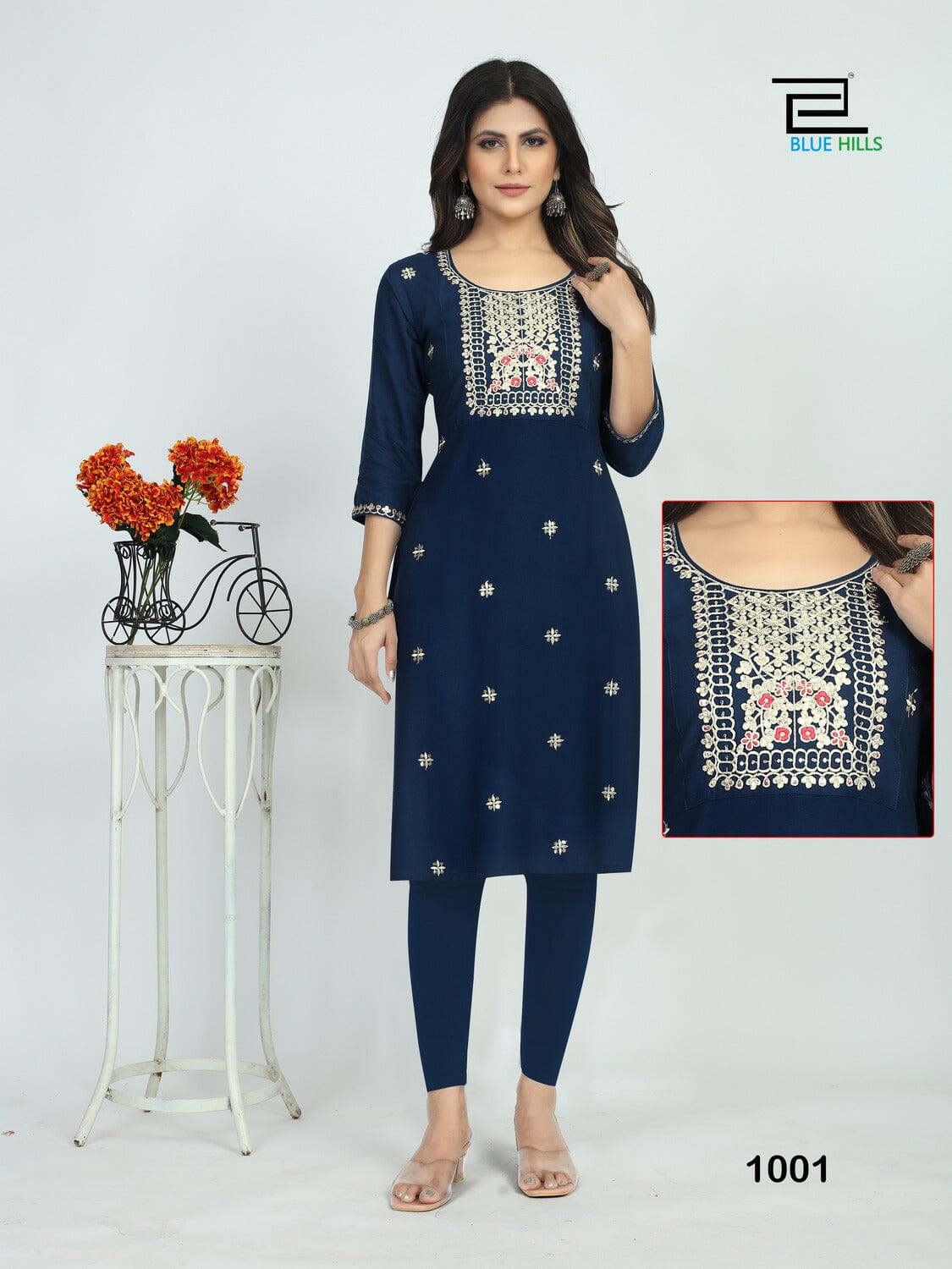 4pc Heavy Rayon Sequence Work Kurtis Wholesale Combo Combo Blue Hills 