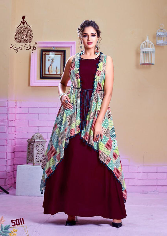 5011 Kajal Style F Season Heavy Rayon inner with Designer Shrug - Shopindiapparels.com