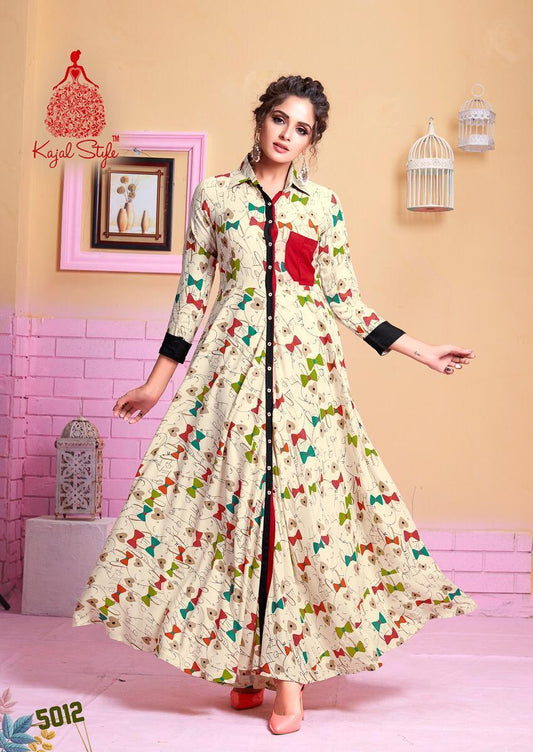 5012 Kajal Style F Season Heavy Rayon Gown Kurti - Shopindiapparels.com