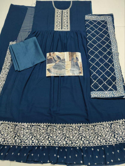 51000A Blue Georgette Heavy work Anarkali Suit Designer Suits Shopindiapparels.com 