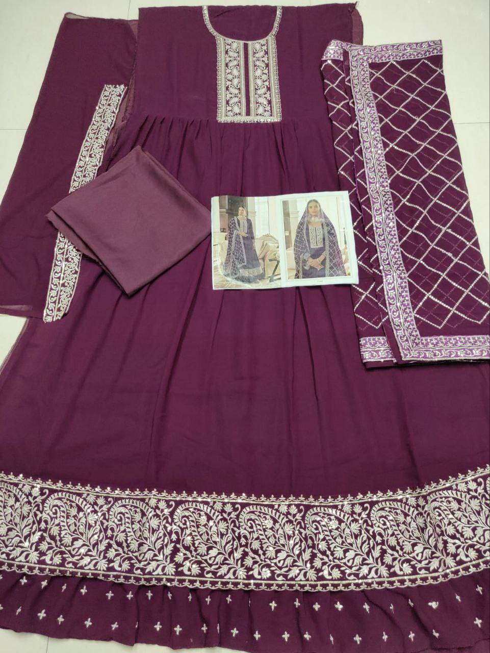 51000A Dark Purple Georgette Heavy work Anarkali Suit Designer Suits Shopindiapparels.com 