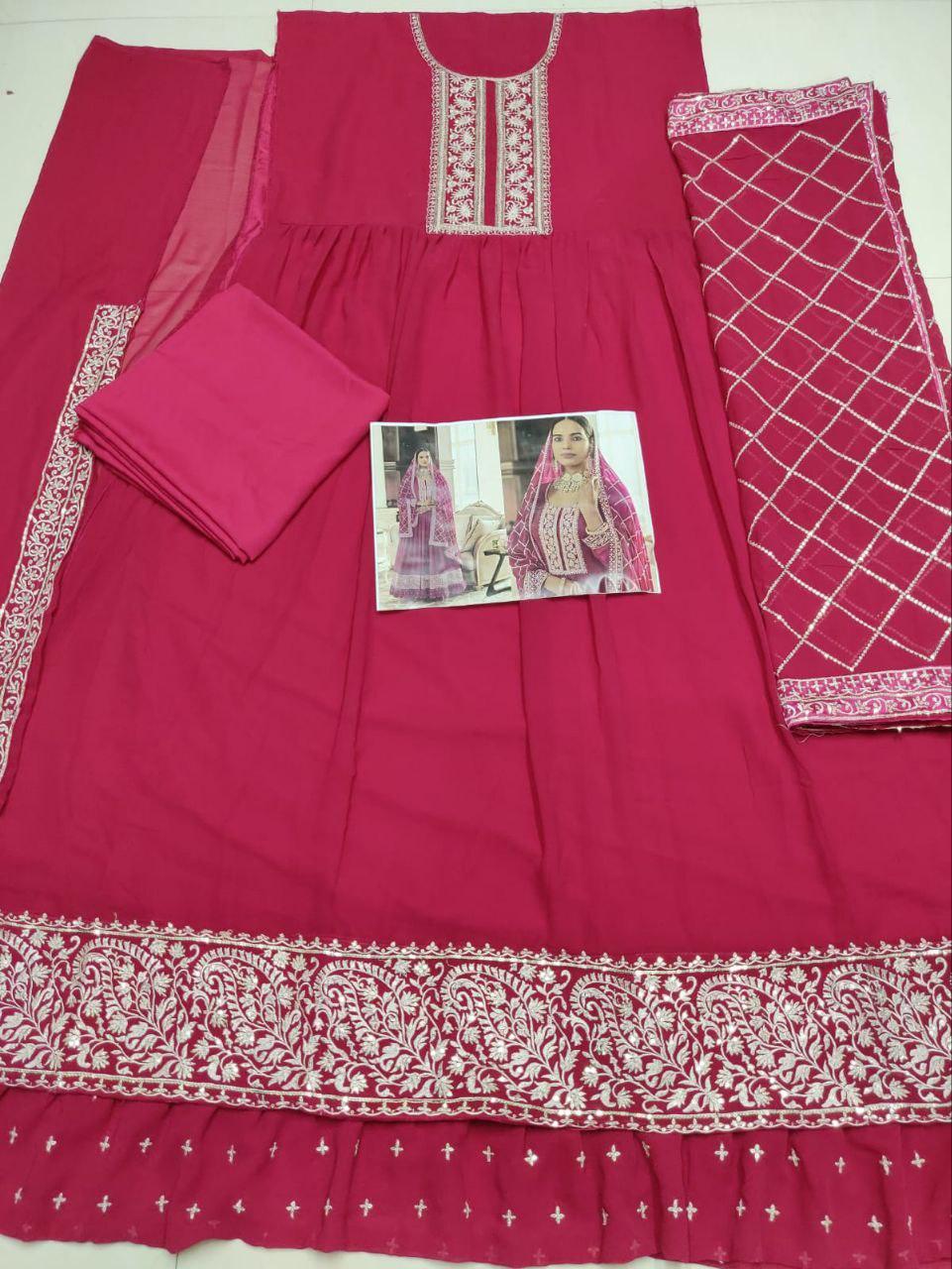 51000A Pink Georgette Heavy work Anarkali Suit Designer Suits Shopindiapparels.com 