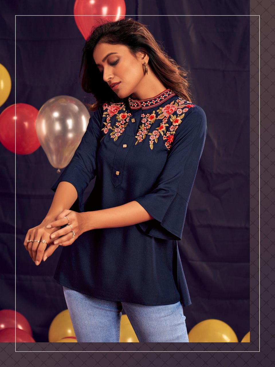 8006 Compass Designer Short Rayon Top with Embroidery Western Tops Shopindiapparels.com 