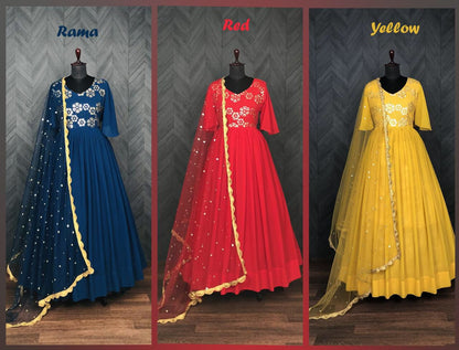 9023 Faux Georgette Designer Gown with Dupatta in 3 colors Gown Shopindiapparels.com 