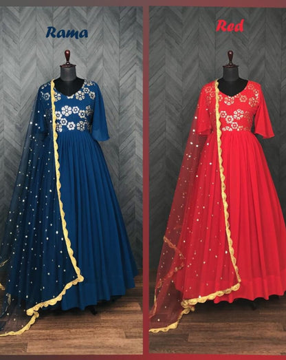 9023 Faux Georgette Designer Gown with Dupatta in 3 colors Gown Shopindiapparels.com 