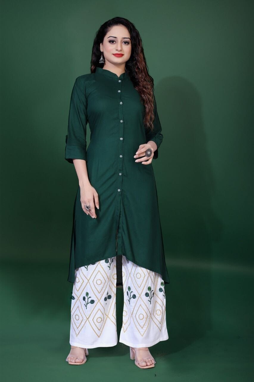 A line Rayon Kurti with Embroidered Plazzo Sets in 4 colors Kurti with Plazzo shopindi.sg 