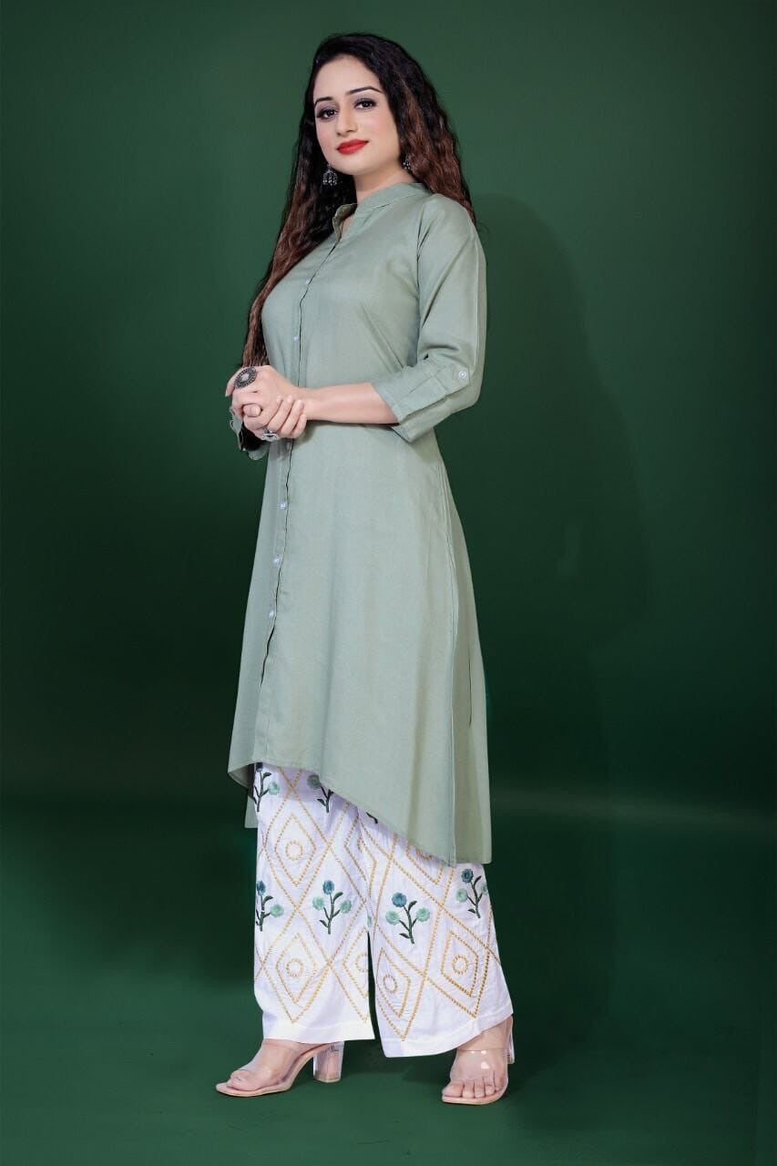A line Rayon Kurti with Embroidered Plazzo Sets in 4 colors Kurti with Plazzo shopindi.sg 