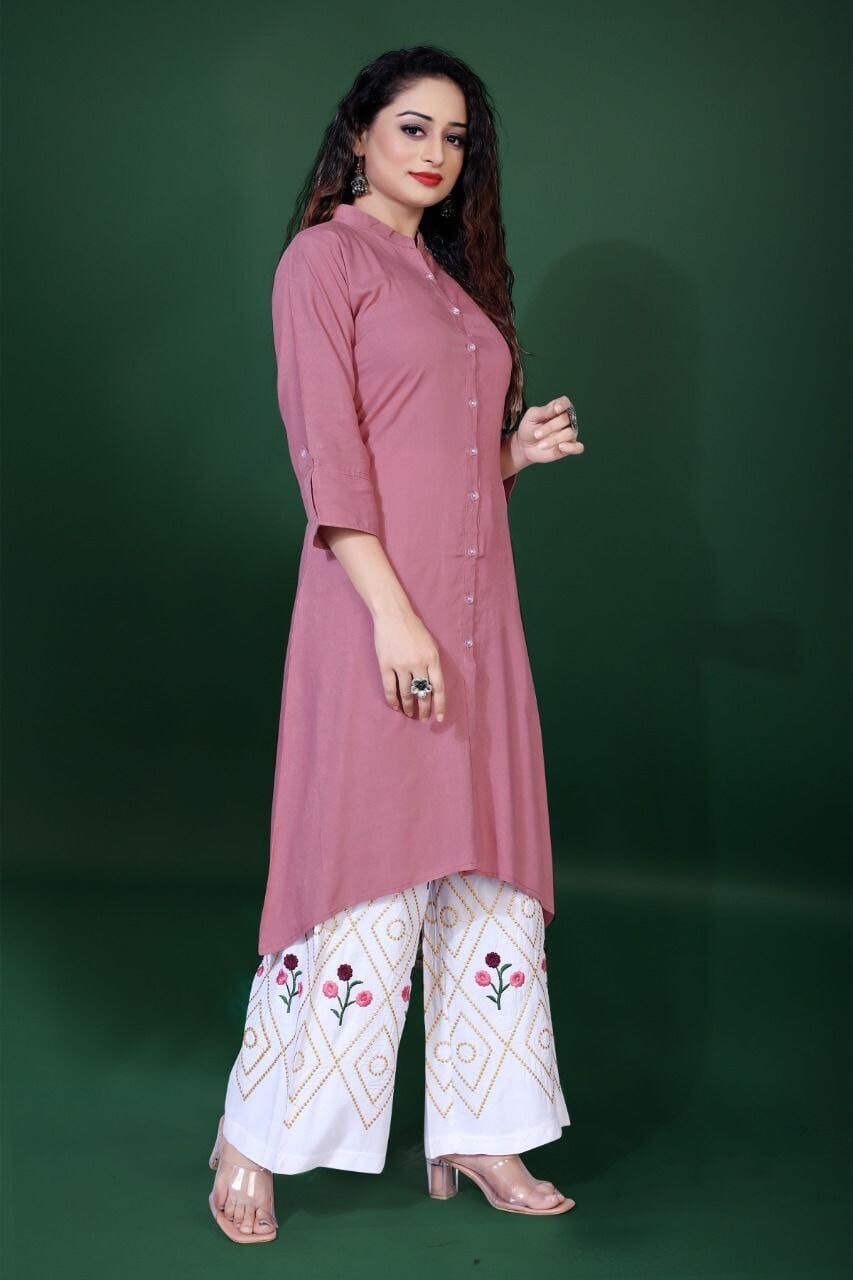 A line Rayon Kurti with Embroidered Plazzo Sets in 4 colors Kurti with Plazzo shopindi.sg 