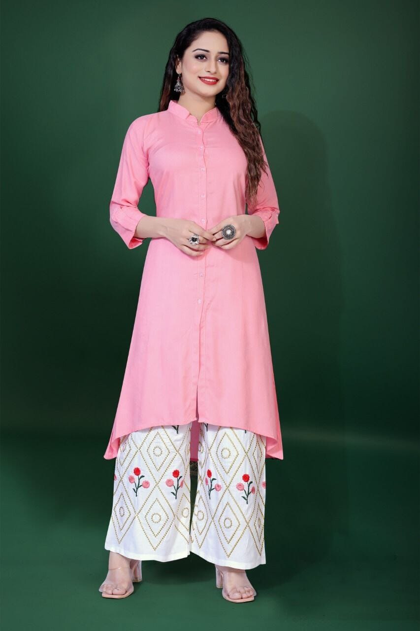 A line Rayon Kurti with Embroidered Plazzo Sets in 4 colors Kurti with Plazzo shopindi.sg 