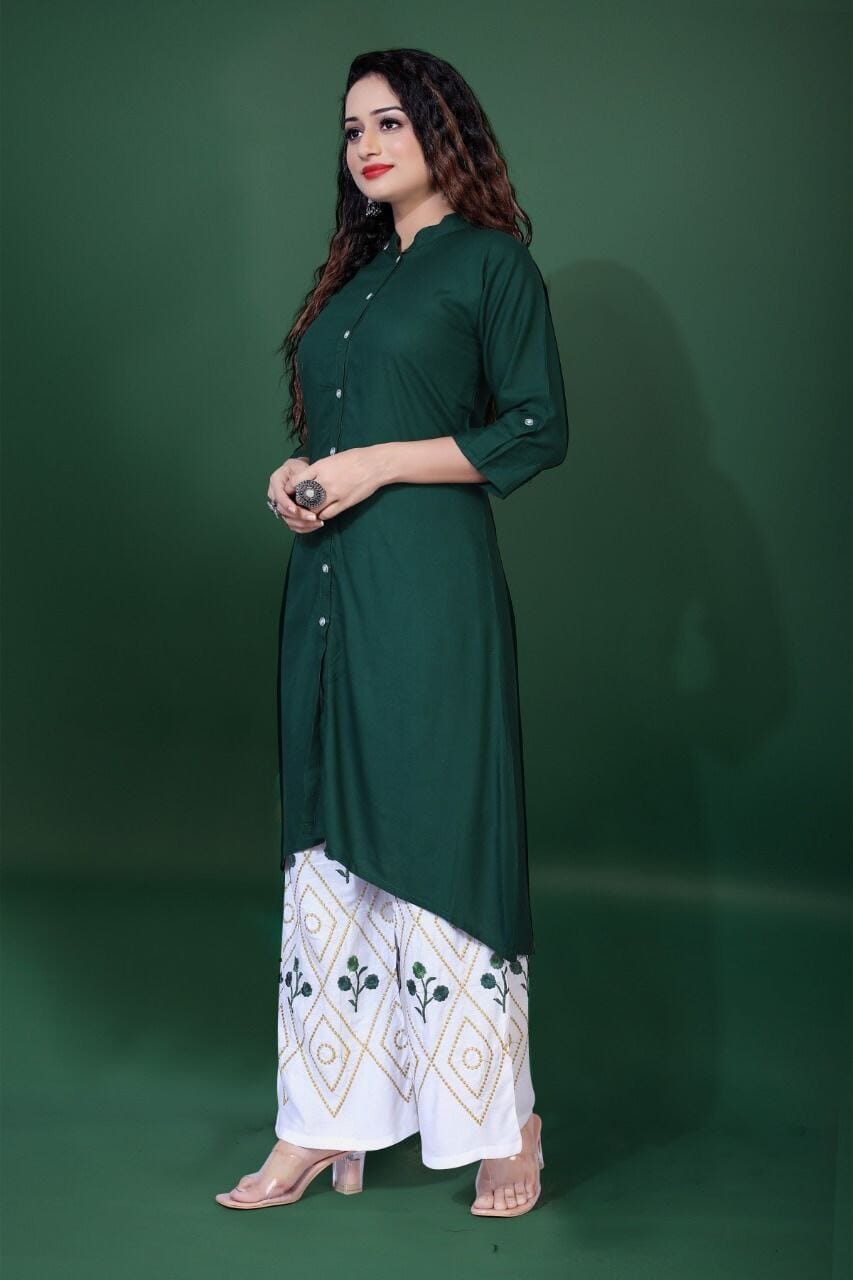 A line Rayon Kurti with Embroidered Plazzo Sets in 4 colors Kurti with Plazzo shopindi.sg 