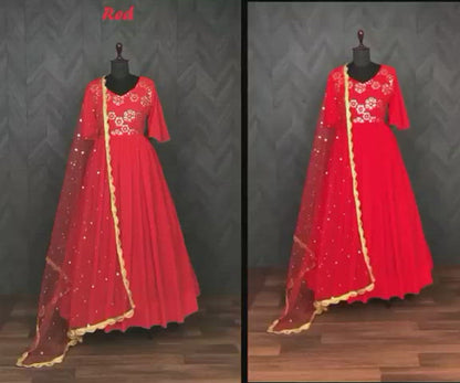 9023 Faux Georgette Designer Gown with Dupatta in 3 colors