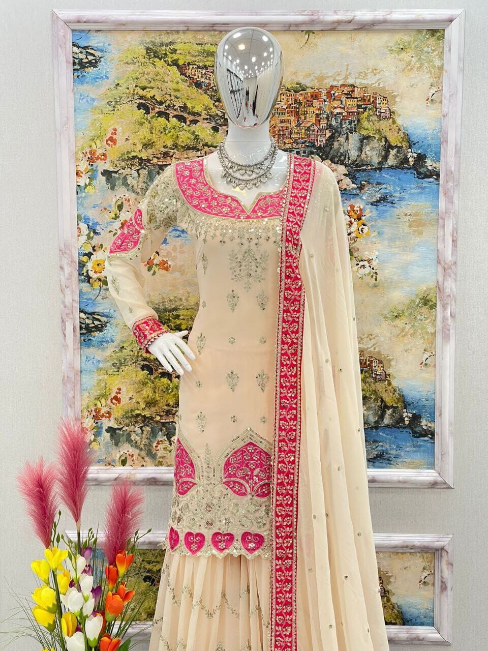AD 104 Party Wear Heavy Georgette Sequence work Plazzo Suit Designer Suits shopindi.sg 