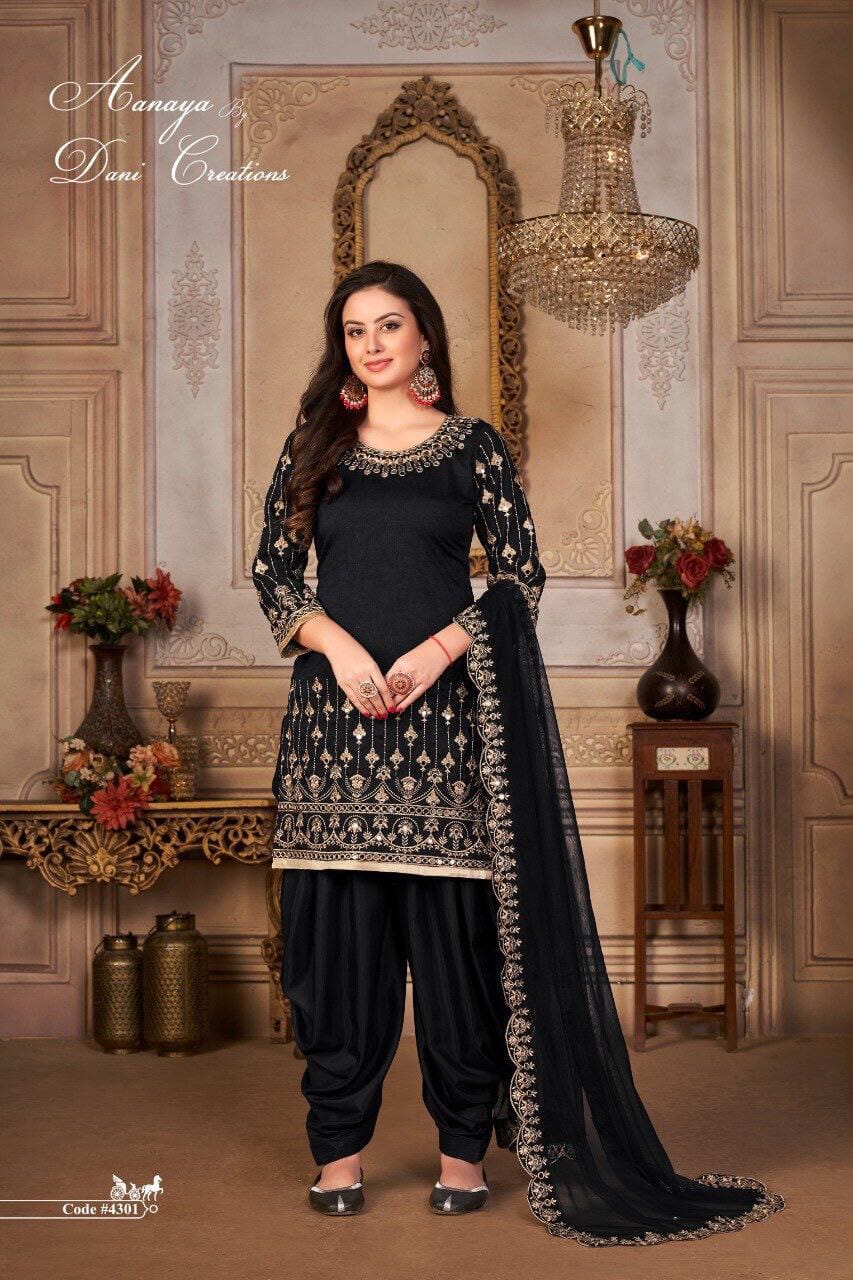 Amara Fox Georgette with Embroidery & Real Mirror work Patiyala Suit in 4 colors designer suits shopindi.sg 