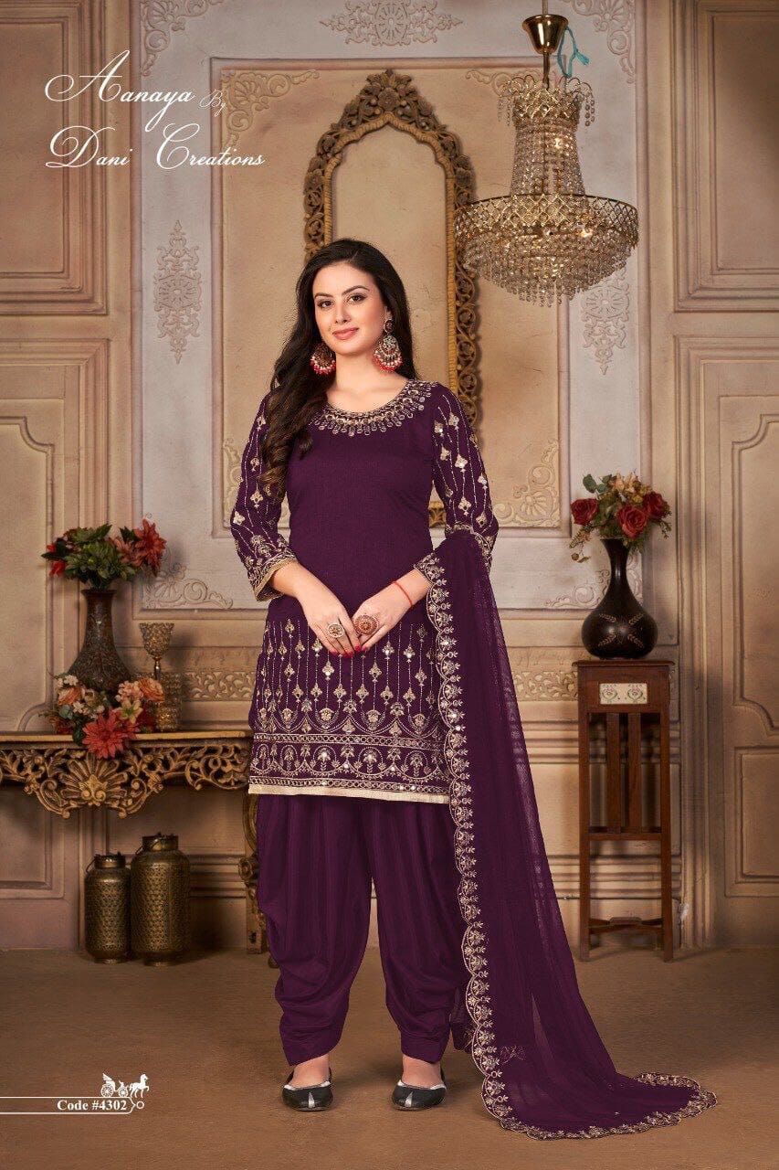 Amara Fox Georgette with Embroidery & Real Mirror work Patiyala Suit in 4 colors designer suits shopindi.sg 