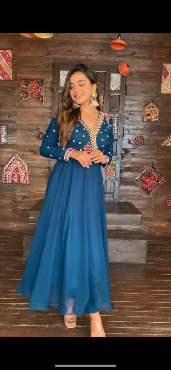 Amrela Flair Party Wear Moti work Gown with Pants Kurti with Pant shopindi.sg 