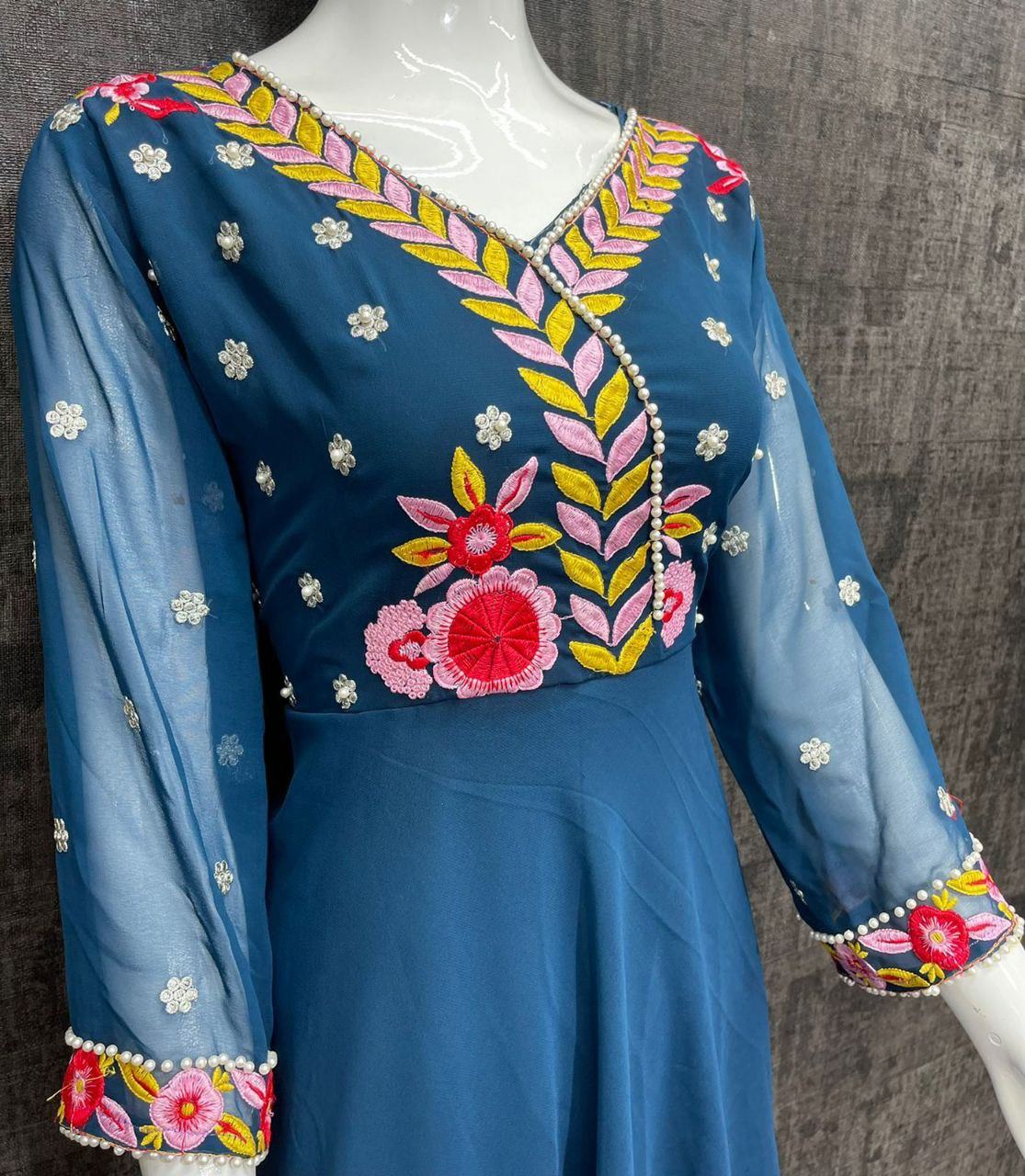 Amrela Flair Party Wear Moti work Gown with Pants Kurti with Pant shopindi.sg 