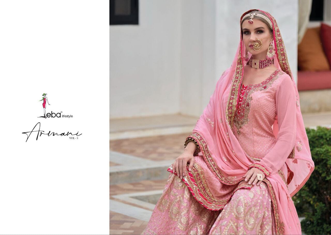 Armani Pink Wedding wear faux georgette khatli work Designer Suit Designer Suits shopindi.sg 