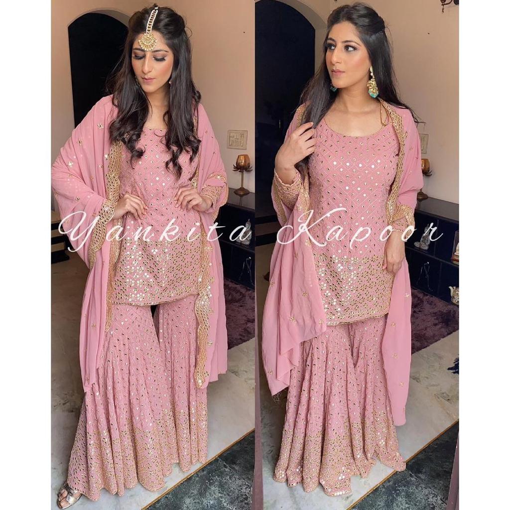 Baby Pink Fancy Wear Sequence Work Suit Designer Suits Shopindiapparels.com 