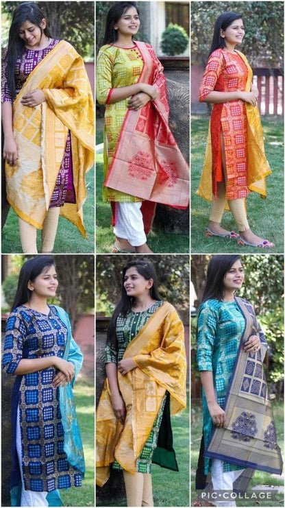 Banarasi Silk Kurti with Banarasi Silk Dupatta Set in 6 colors Kurti & Dupatta Shopindiapparels.com 