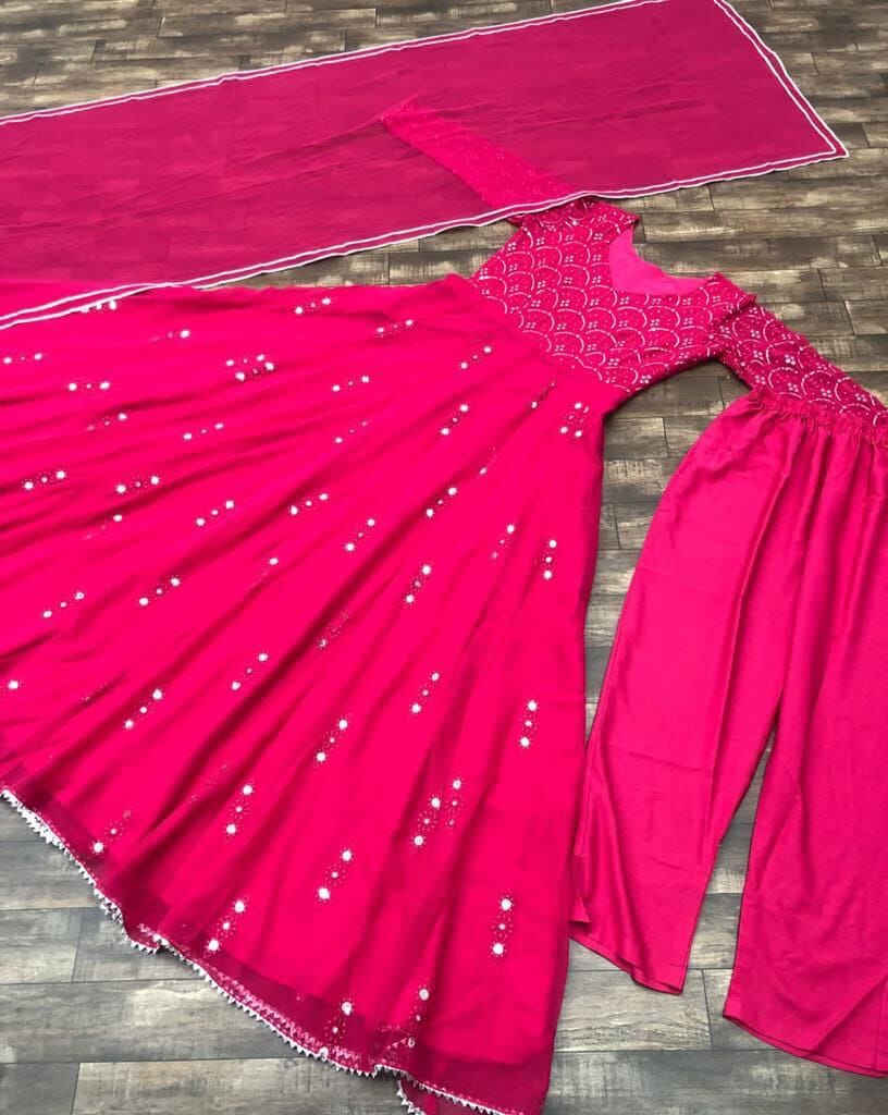 Beautiful Rani Pink Georgette Gown with Dupatta Gown with Dupatta Shopin Di Apparels 