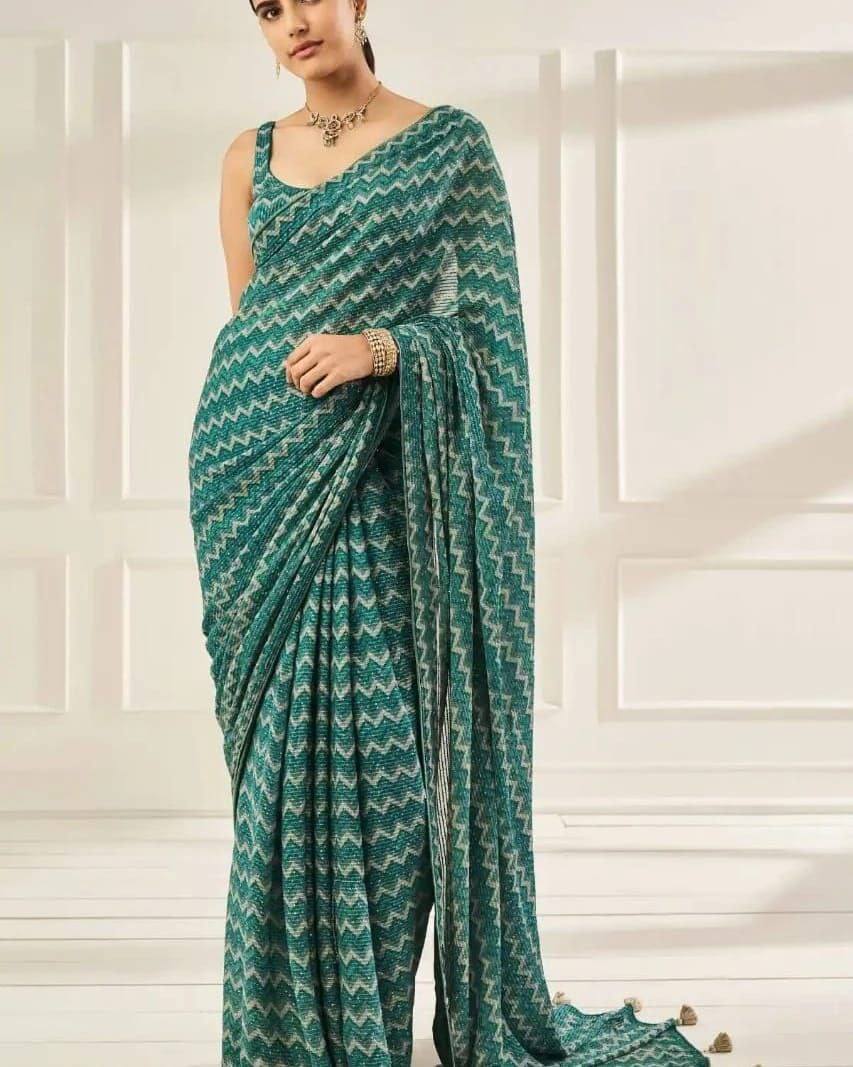Beautiful Soft Georgette with Sequence Work Saree Designer Saree Shopindiapparels.com Green 