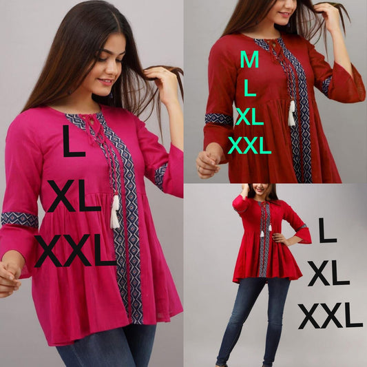 Bell Sleeve Plain Designer Cotton Printed Tops in 3 colors Western Top Shopindiapparels.com 