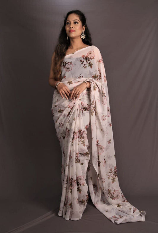 Big Flower Digital Printed Soft Georgette Saree shopindi.sg 