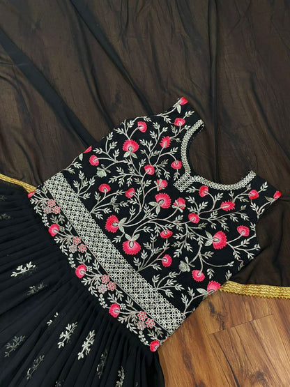 Black Designer Embroidered Georgette Jumpsuit Jumpsuits & Rompers Shopindiapparels.com 
