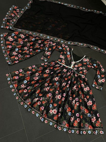 Black Floral Designer Fancy Wear Digital Printed Suit Designer suits shopindi.sg 